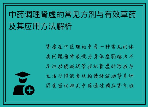 中药调理肾虚的常见方剂与有效草药及其应用方法解析